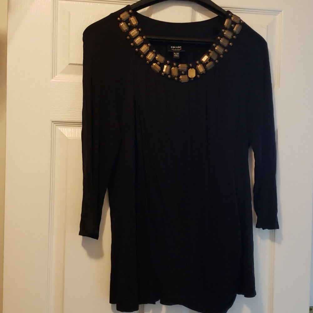 Nicole by Nicole Miller Black Beaded Blouse